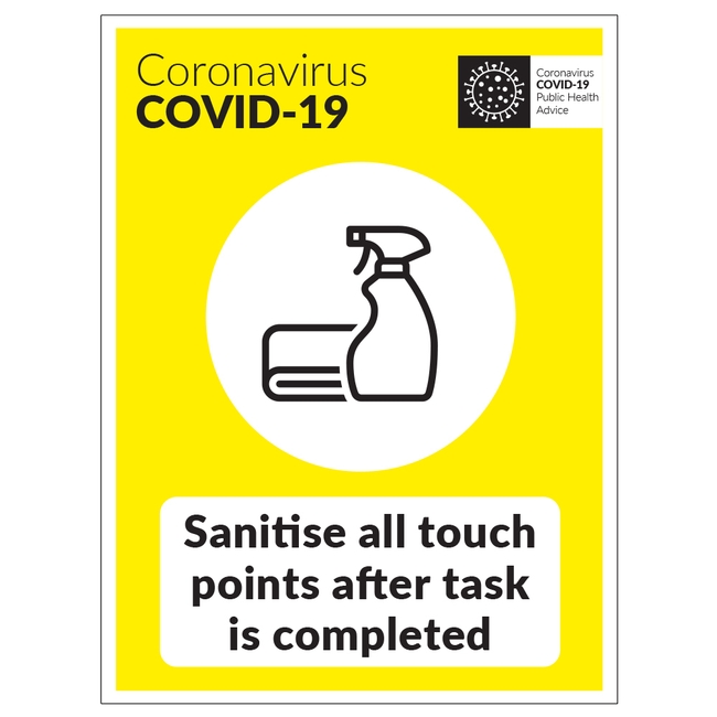 Sanitise All Touch Points After Task Is Completed Sign